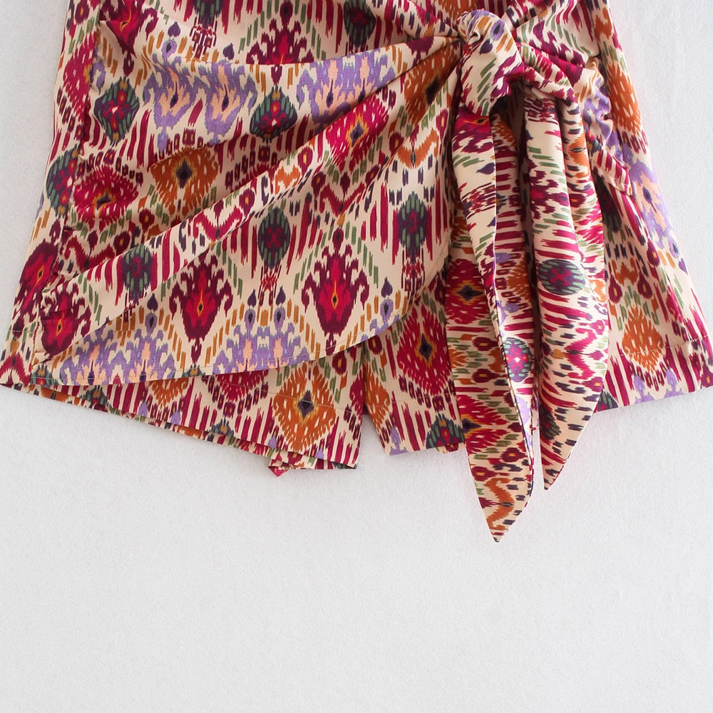 Boho Knotted Totem Print Skirt