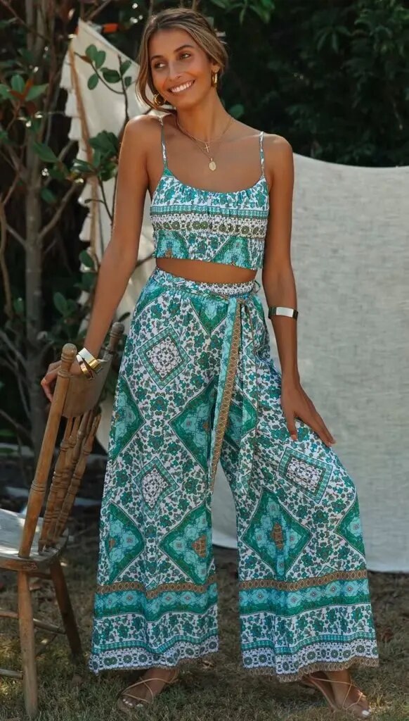 Bohemian Vintage Pattern Top and Pants
