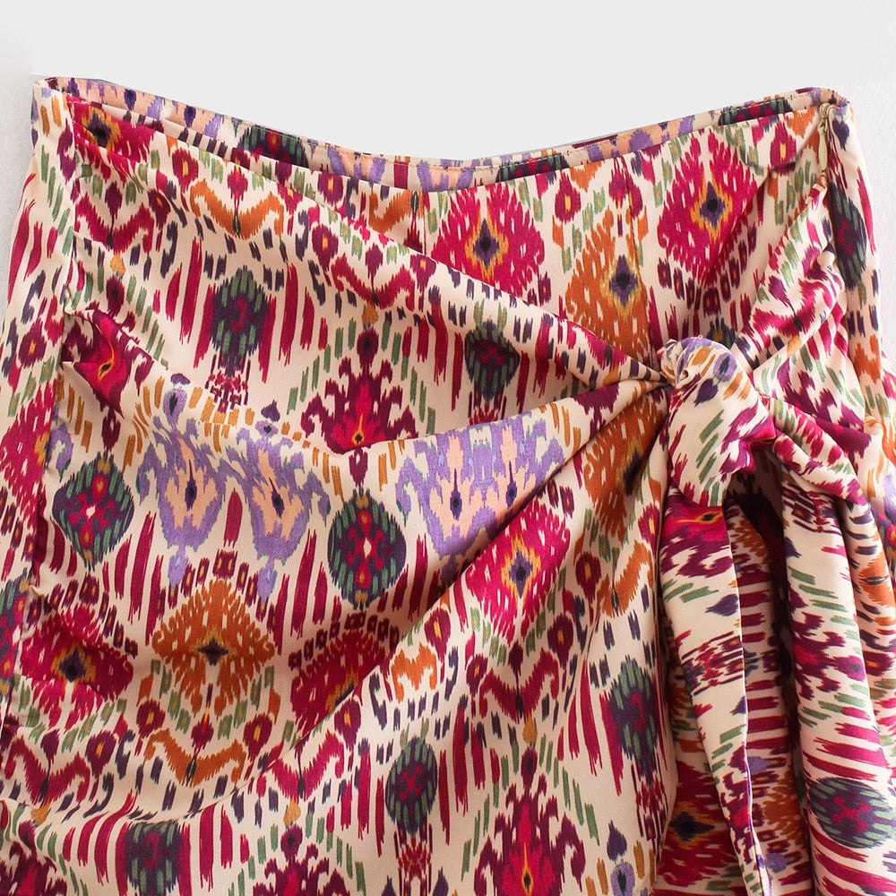 Boho Knotted Totem Print Skirt