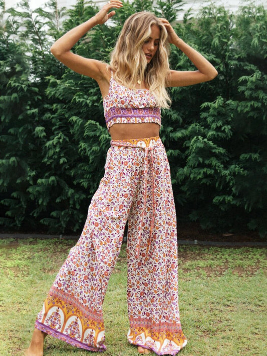 Bohemian Vintage Pattern Top and Pants - Top Boho