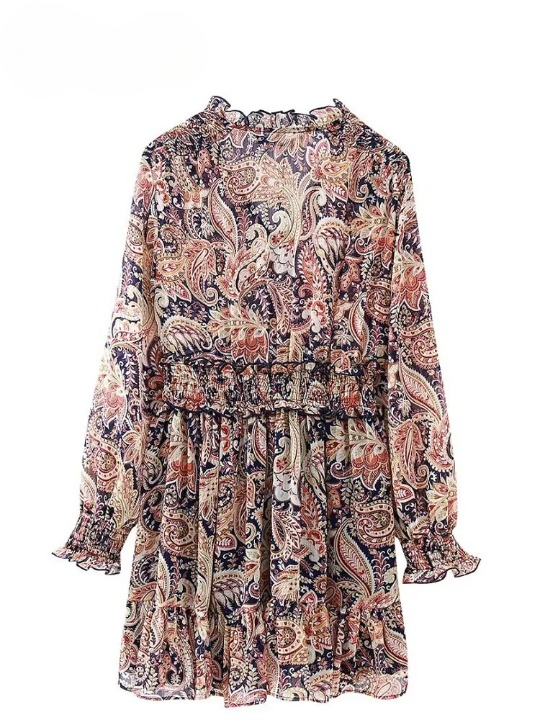 Boho Chic Print Ruffle Mini Dress - Top Boho