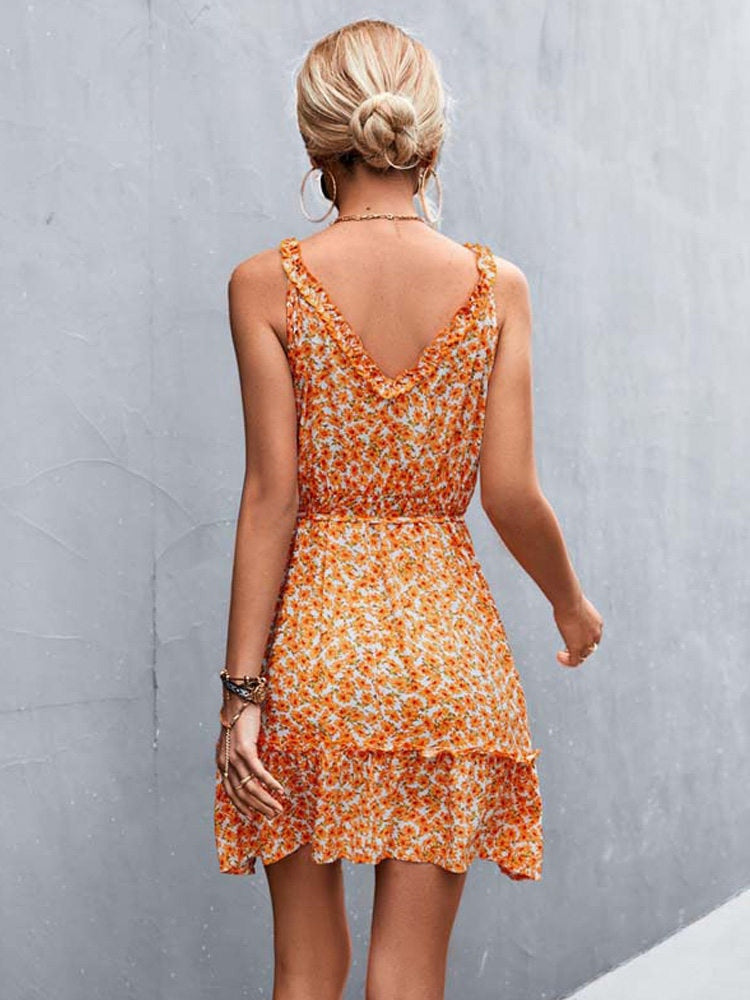 Boho Floral Print Ruffle Dress