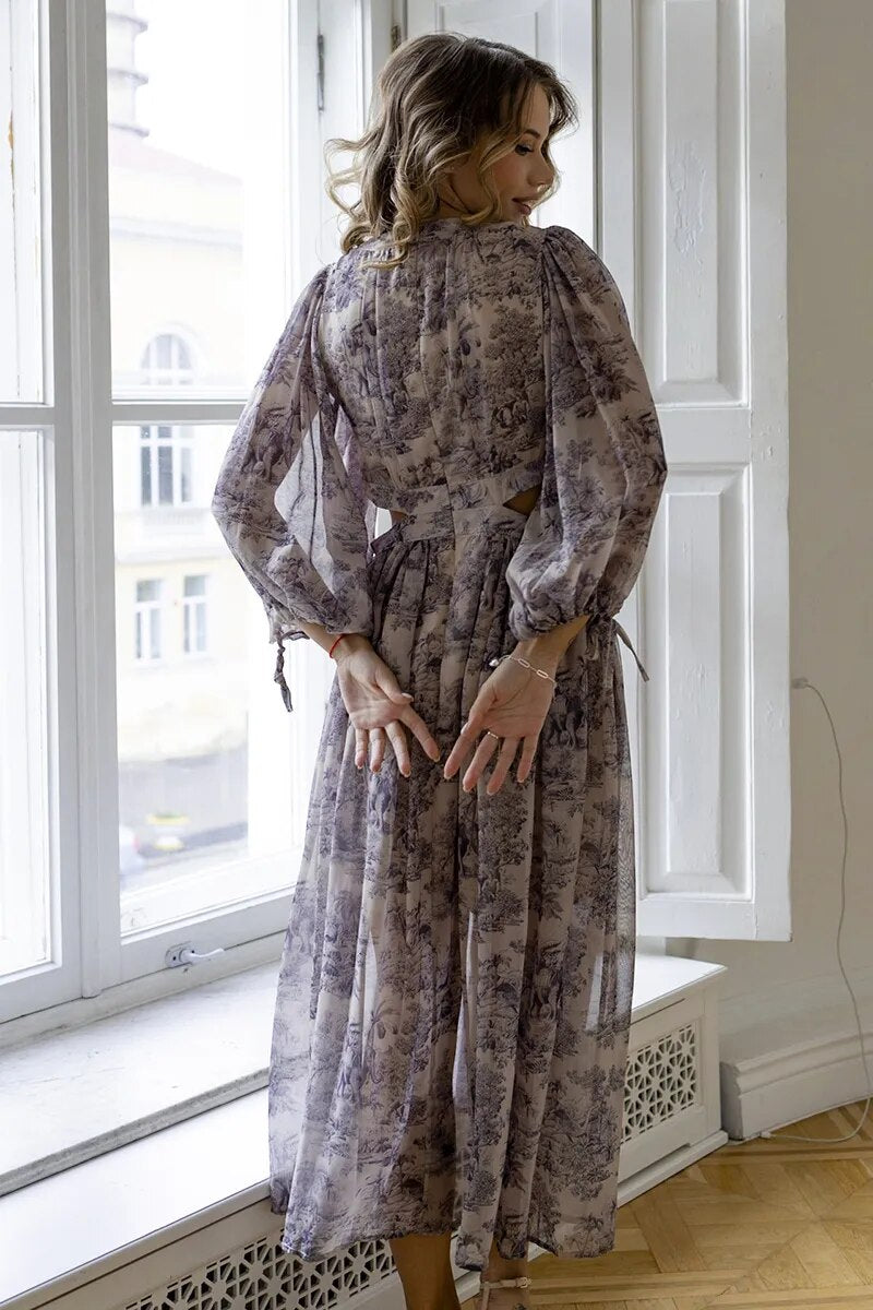 Bohemian Chiffon Floral Maxi Dress - Top Boho