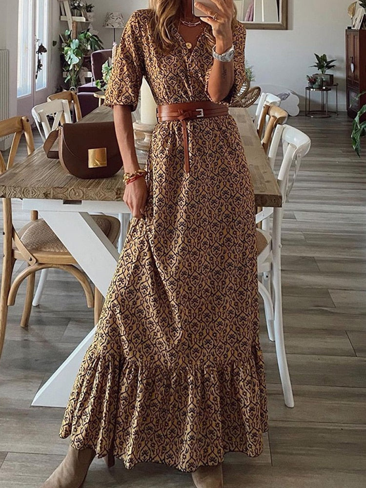 Bohemian Elegant Ruffle Maxi Dress - Top Boho