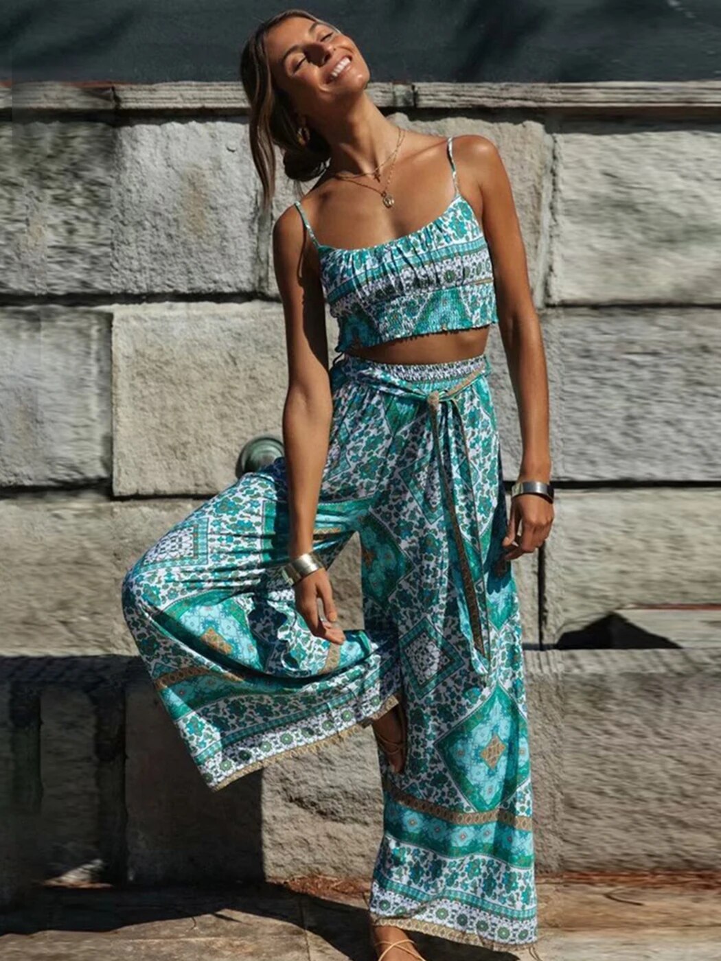 Bohemian Vintage Pattern Top and Pants