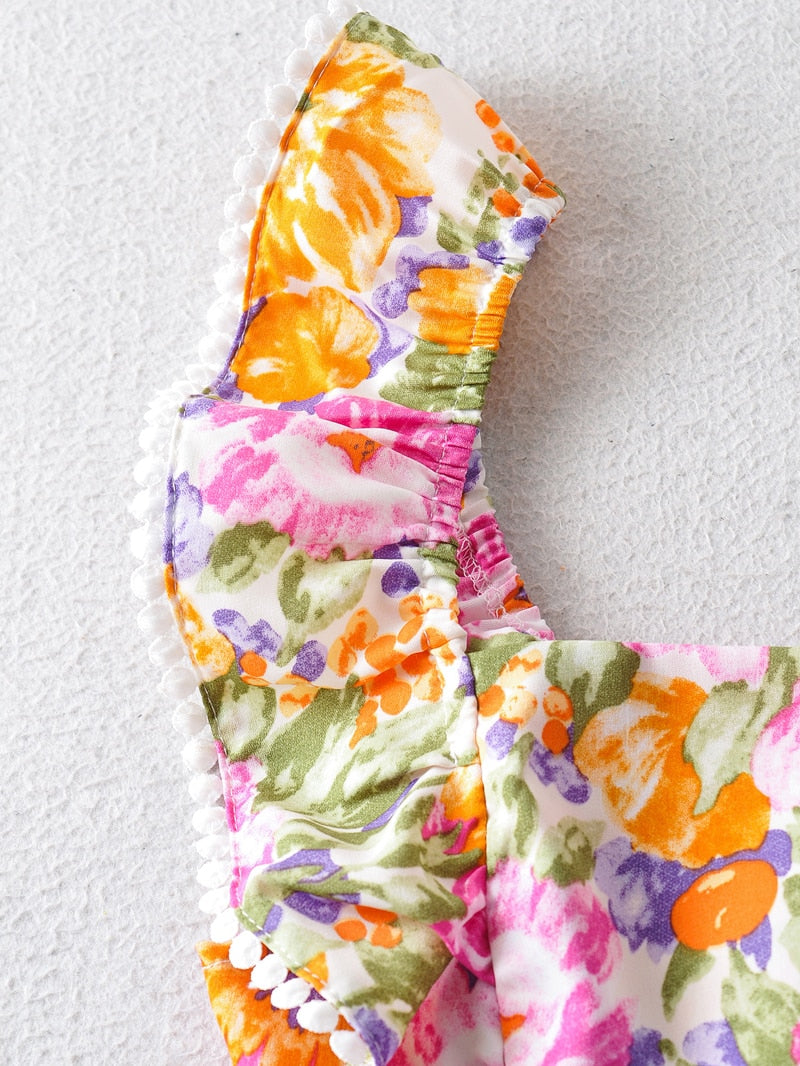 Bohemian Square Neck Ruffle Mini Dress - Top Boho