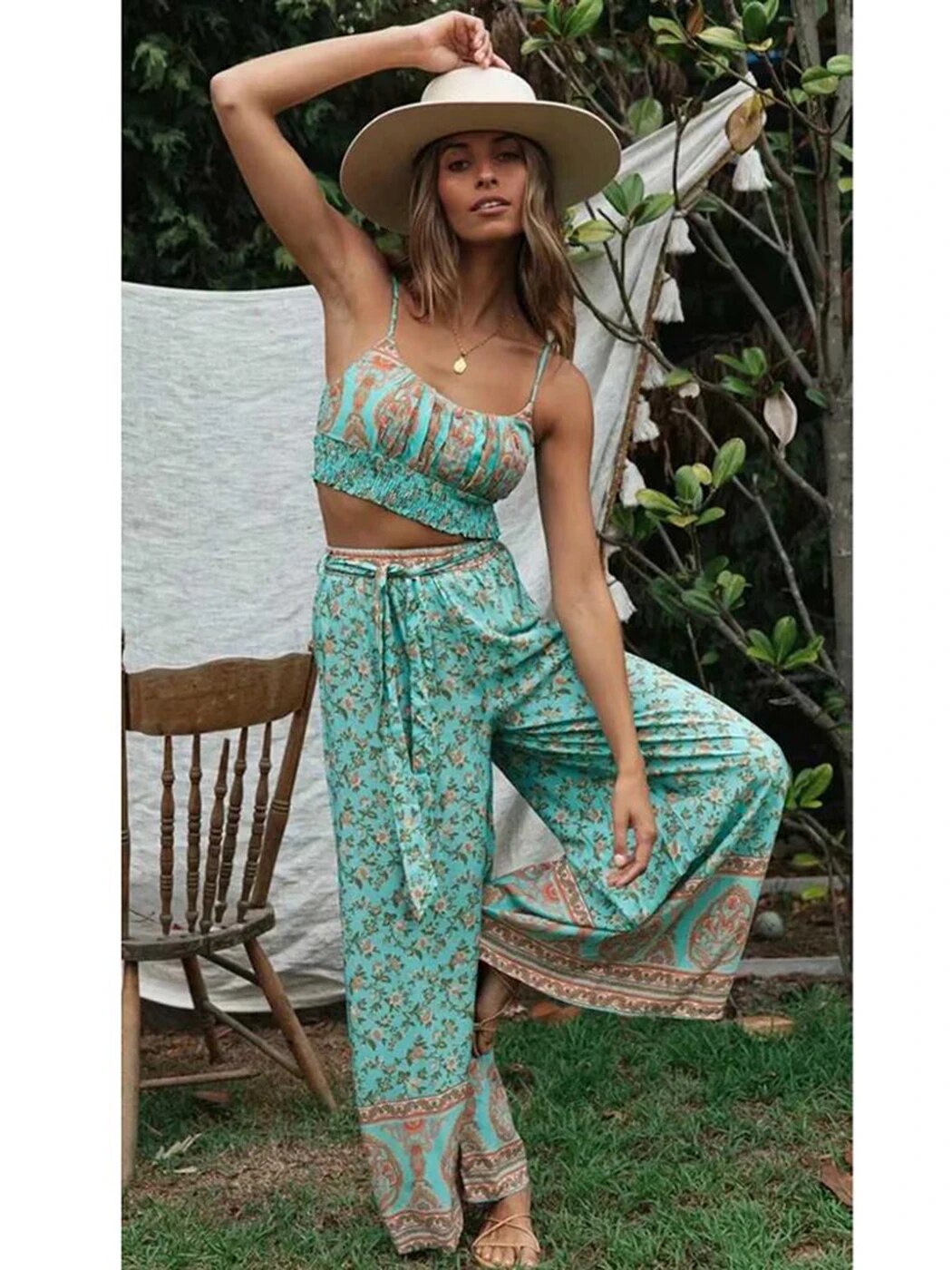Bohemian Vintage Pattern Top and Pants