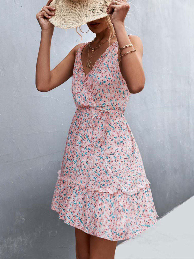Boho Floral Print Ruffle Dress