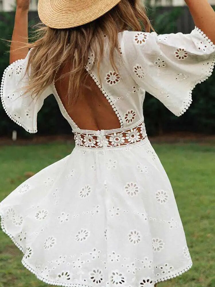 Boho Chic Flare Sleeve Mini Dress - Top Boho