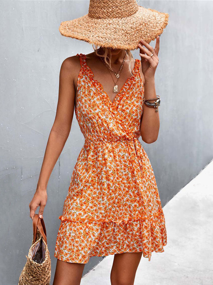 Boho Floral Print Ruffle Dress