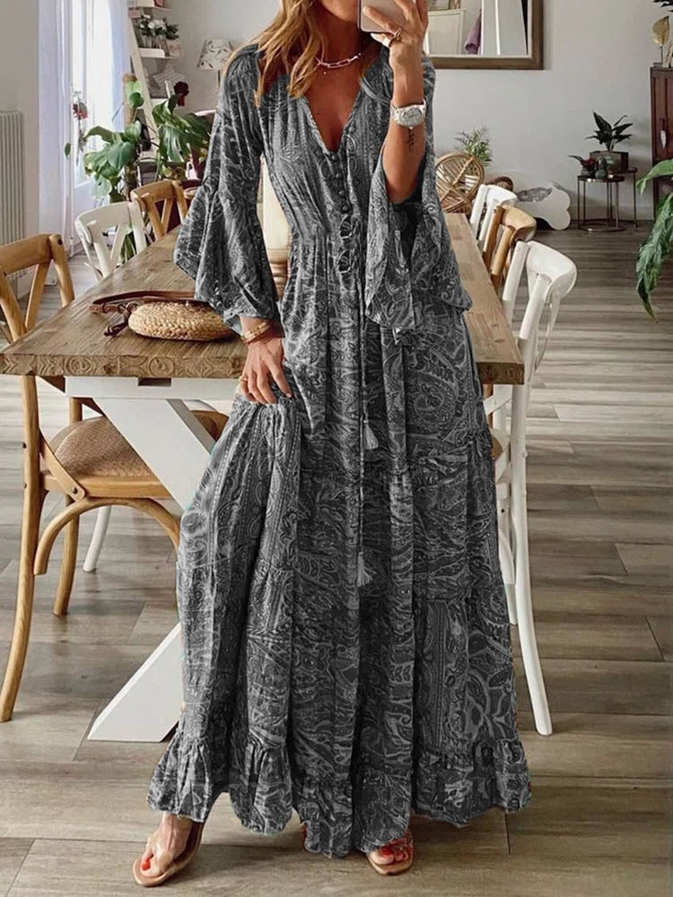 Boho Chic Long Sleeve Ruffle Maxi Dress - Top Boho