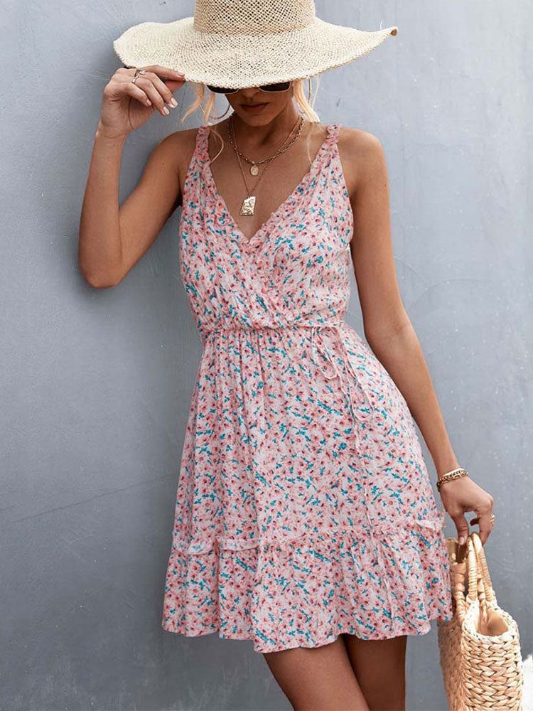 Boho Floral Print Ruffle Dress