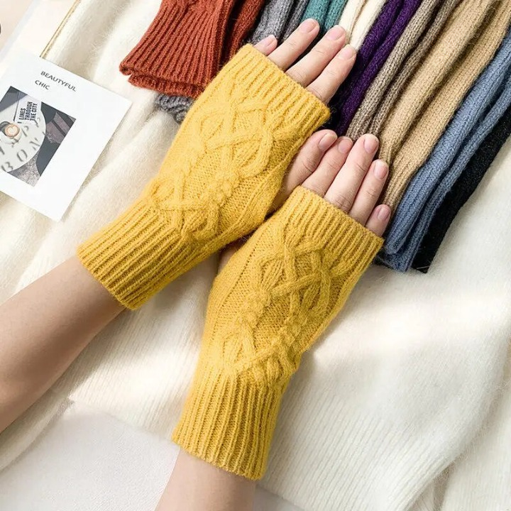 Boho Fingerless Patterned Knitted Gloves - Top Boho