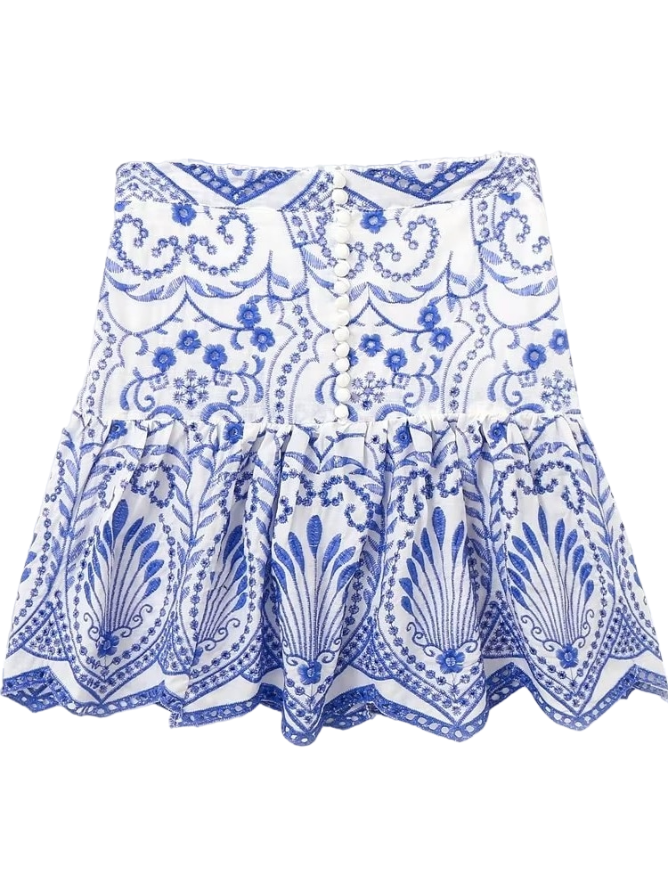 Boho Flower Pleat Ruffles Skirt