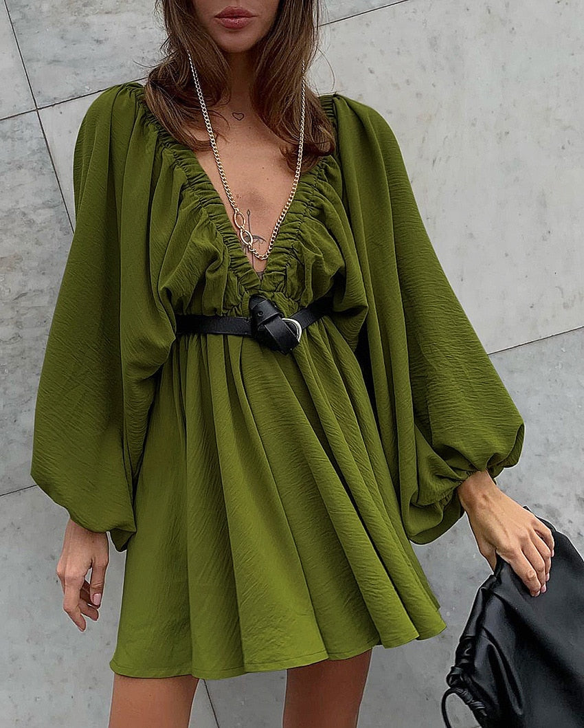 Bohemian Low Cut Loose V-Neck Dress - Top Boho