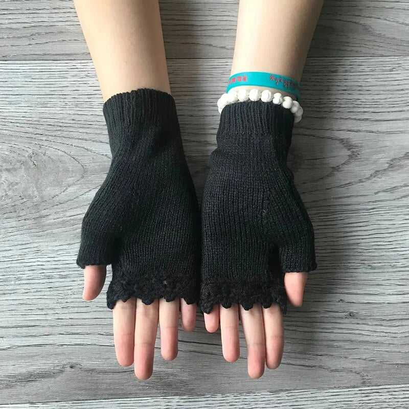 Boho Floral Fingerless Knitted Gloves