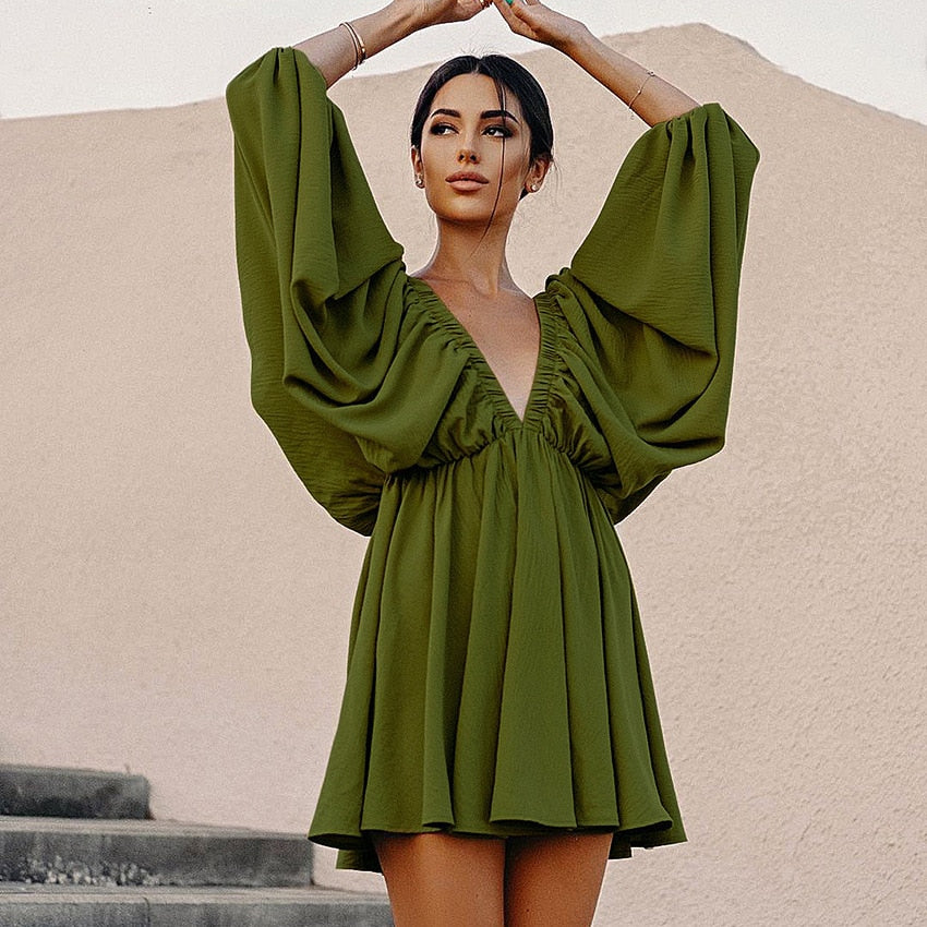 Bohemian Low Cut Loose V-Neck Dress - Top Boho