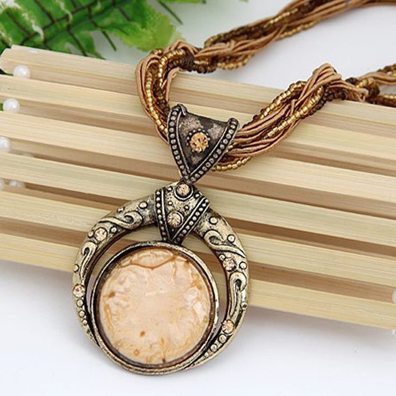 Boho Stone Pendant with Multilayer Beads - Top Boho
