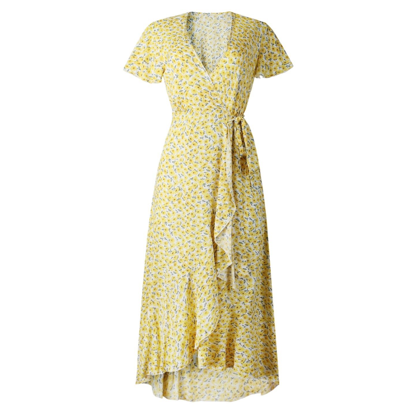 Boho Ruffle Trim Wrap Dress