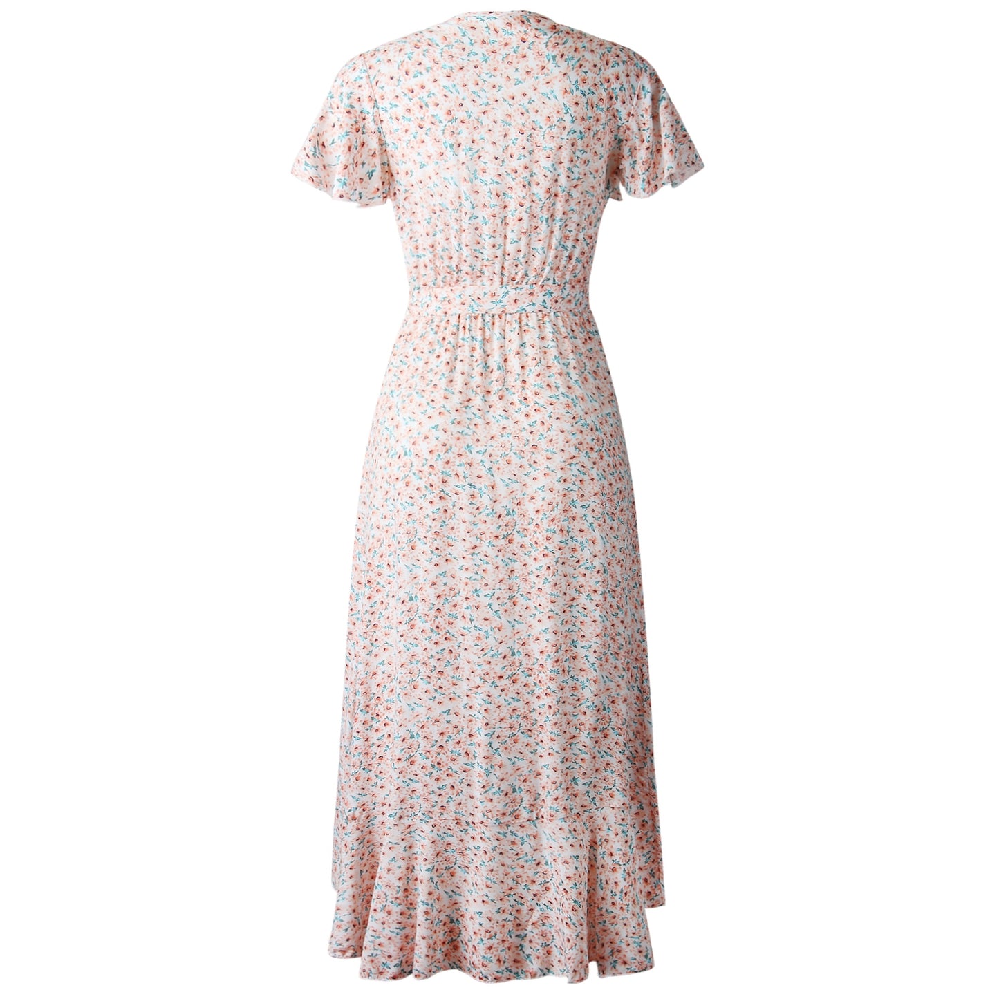 Boho Ruffle Trim Wrap Dress