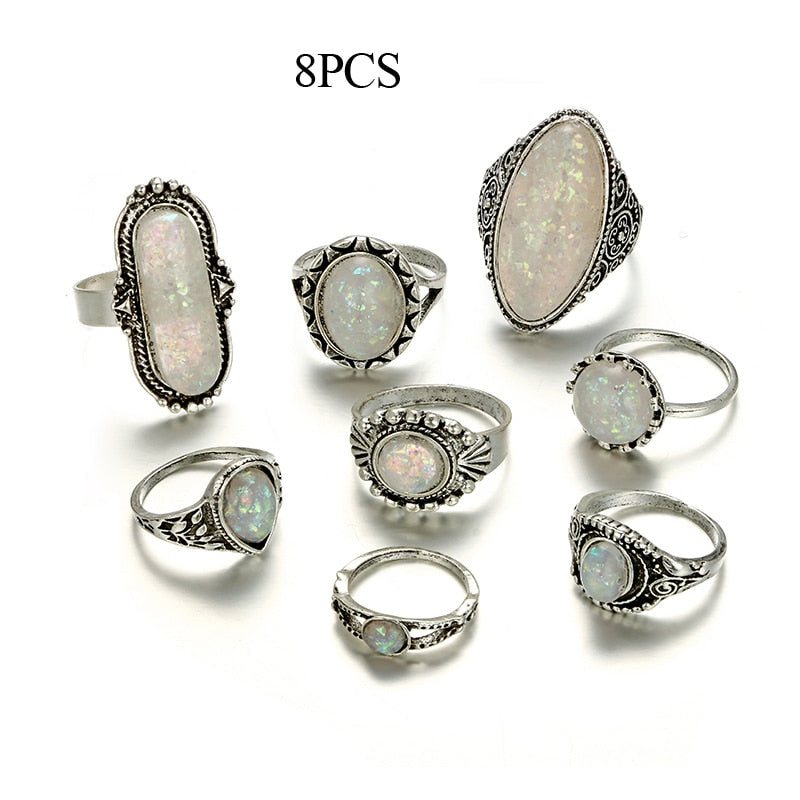 Opal Crystal Stone Ring Set