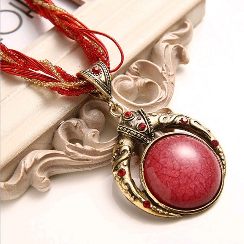 Boho Stone Pendant with Multilayer Beads - Top Boho