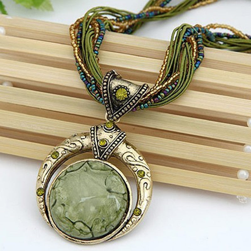 Boho Stone Pendant with Multilayer Beads - Top Boho