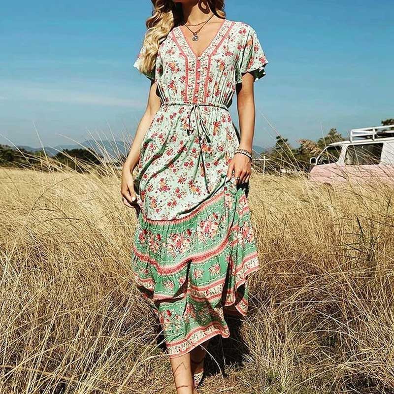 Boho Chic Flared Sleeves Maxi Dress - Top Boho