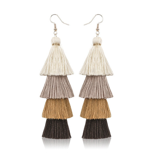 Boho Layered Multi Colour Cotton Tassel Earrings - Top Boho