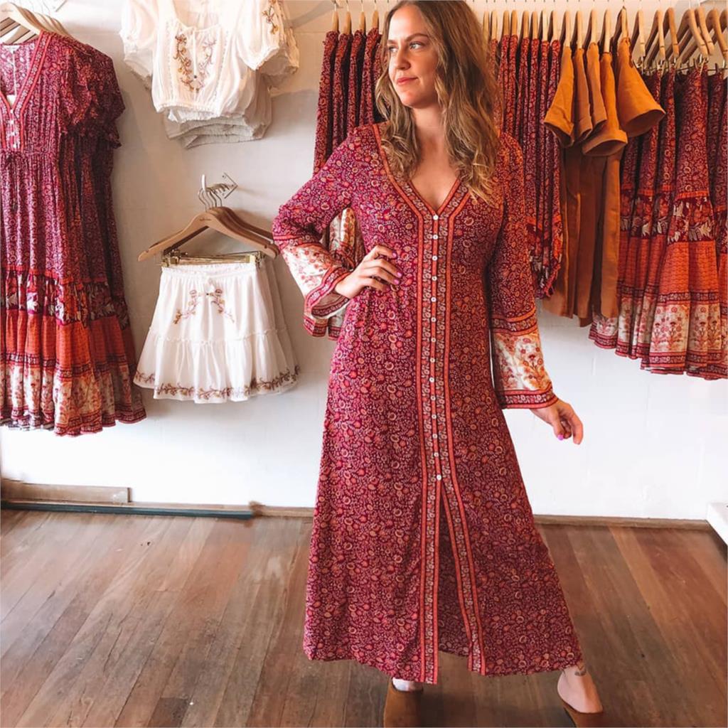 Boho Chic Flared Sleeves Maxi Dress - Top Boho