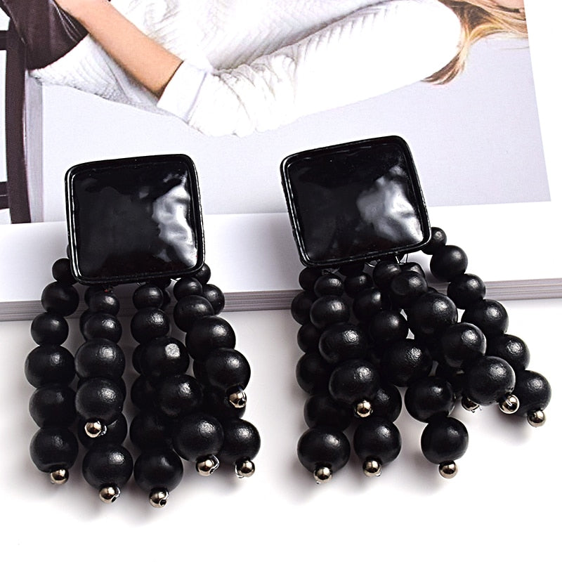 Statement Wooden Bead Drop Earrings - Top Boho