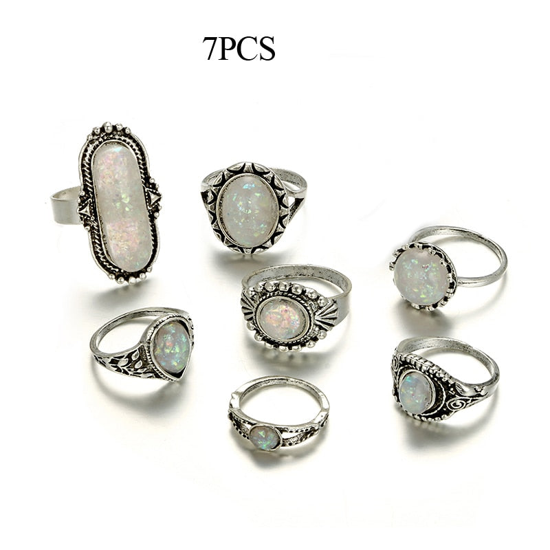 Opal Crystal Stone Ring Set