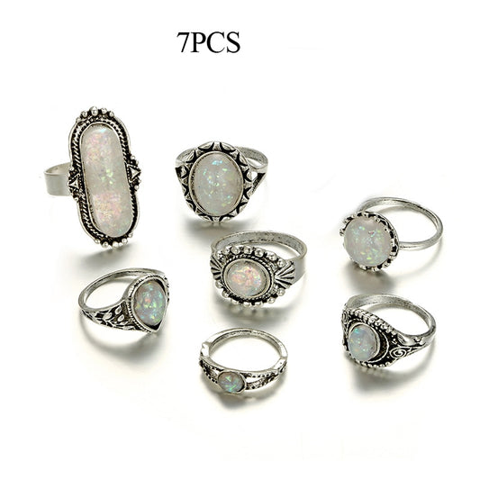 Opal Crystal Stone Ring Set - Top Boho