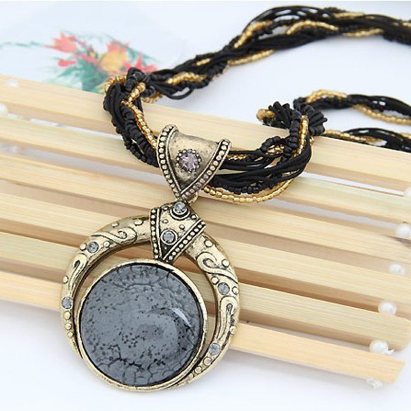 Boho Stone Pendant with Multilayer Beads - Top Boho