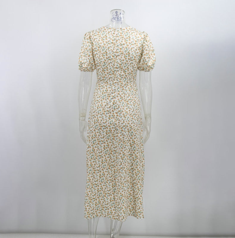 Boho Puff Short Sleeve Maxi Dress