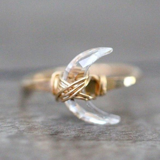 Boho Moon Crescent Crystal Ring - Top Boho