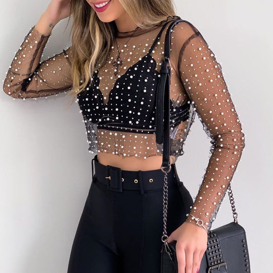 Boho Chic Pearl Mesh Top - Top Boho