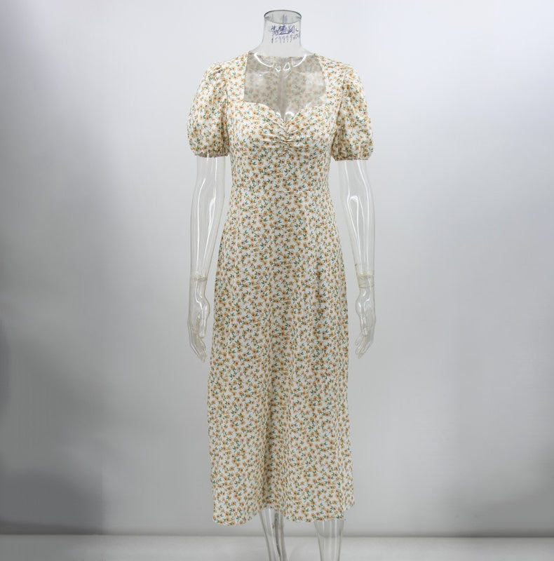 Boho Puff Short Sleeve Maxi Dress