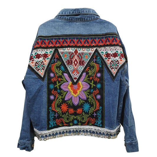 Boho Denim Floral Jacket - Top Boho