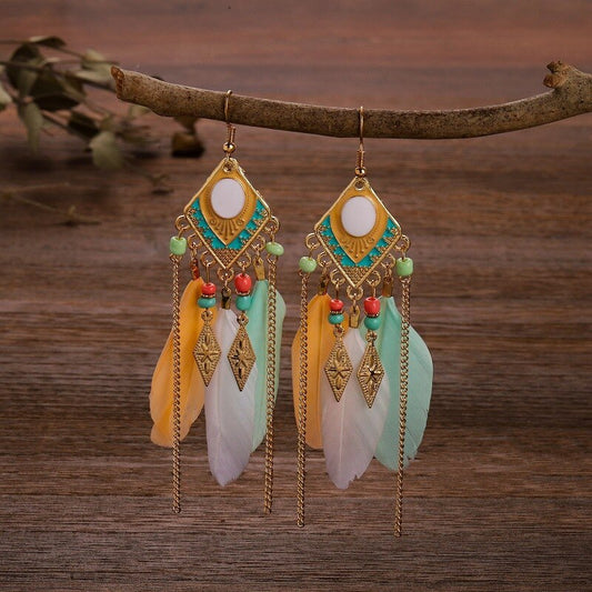 Boho Long Feather Dangle Earrings - Top Boho