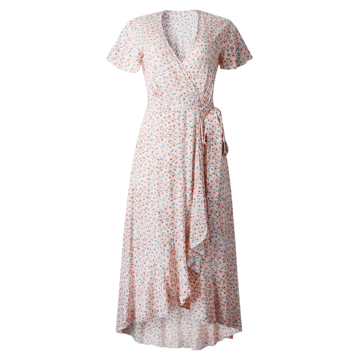 Boho Ruffle Trim Wrap Dress