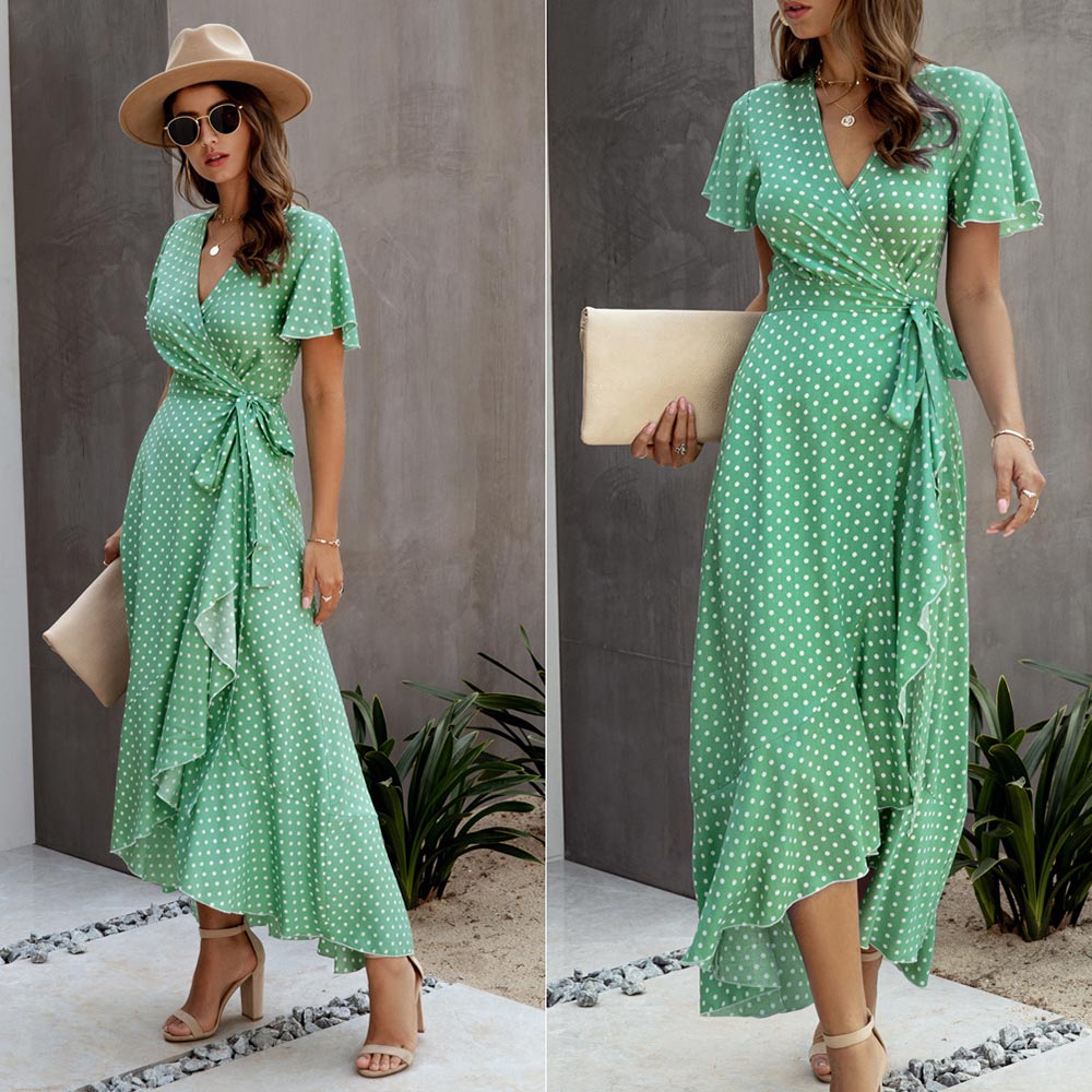 Boho Ruffle Trim Wrap Dress