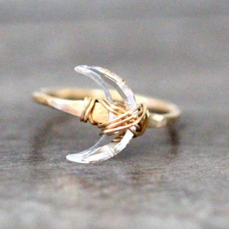 Boho Moon Crescent Crystal Ring - Top Boho