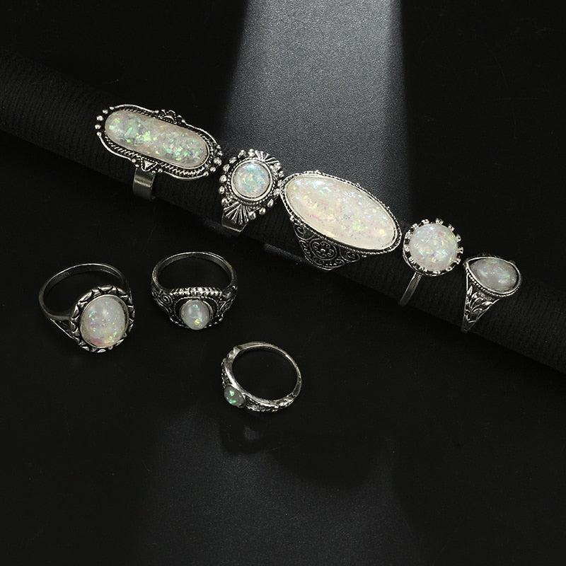 Opal Crystal Stone Ring Set