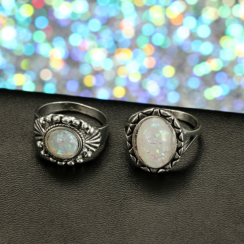 Opal Crystal Stone Ring Set