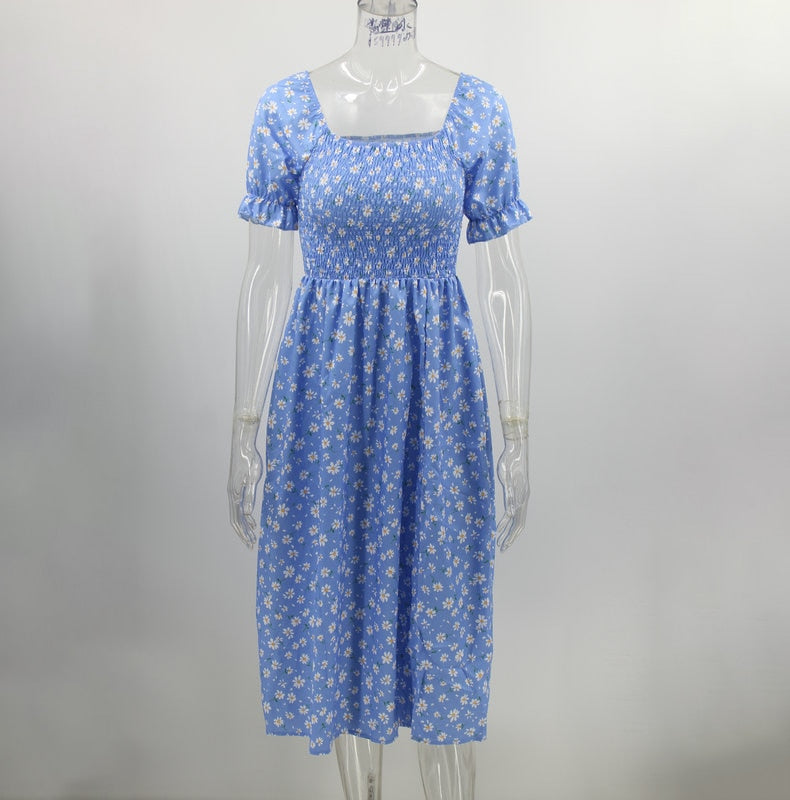 Boho Puff Short Sleeve Maxi Dress