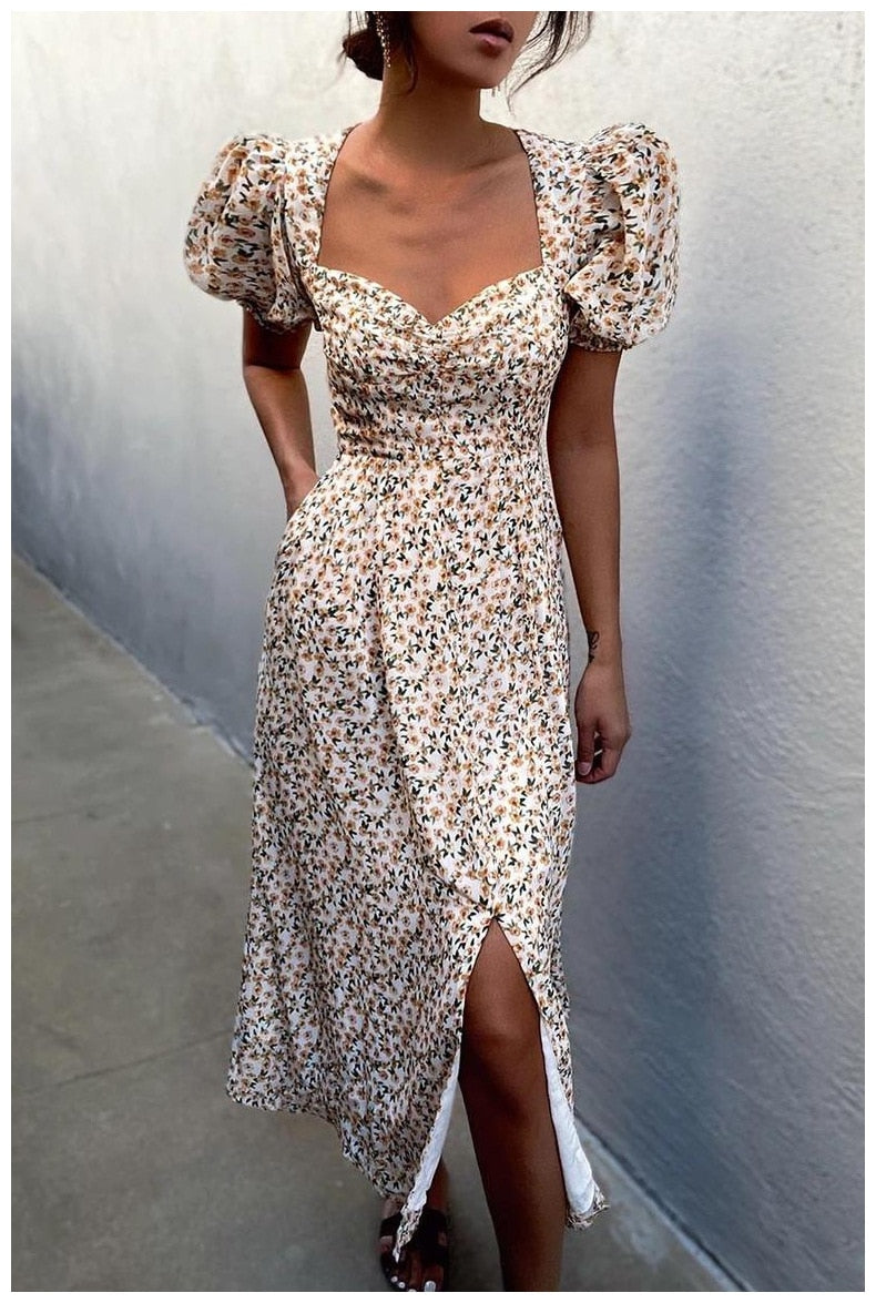 Boho Puff Short Sleeve Maxi Dress
