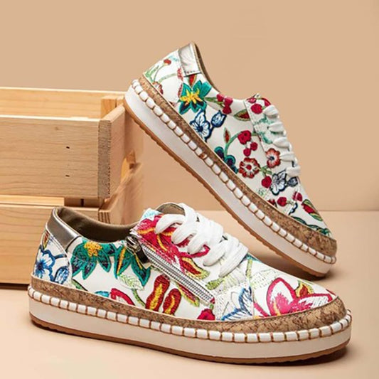 Bohemian Floral Printed Lace Up Shoes - Top Boho