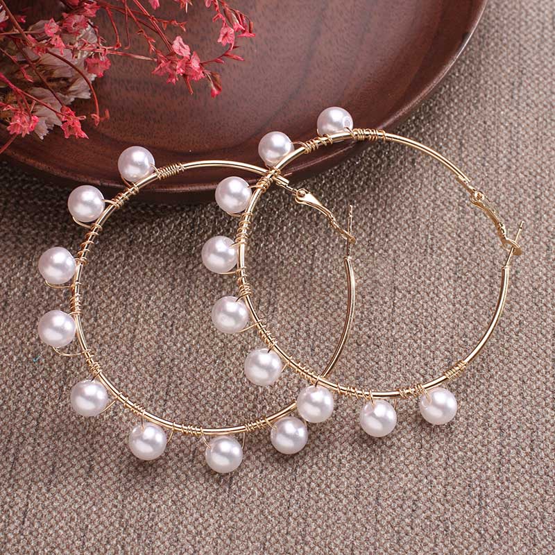 Boho Large Pearl Hoop Earrings - Top Boho
