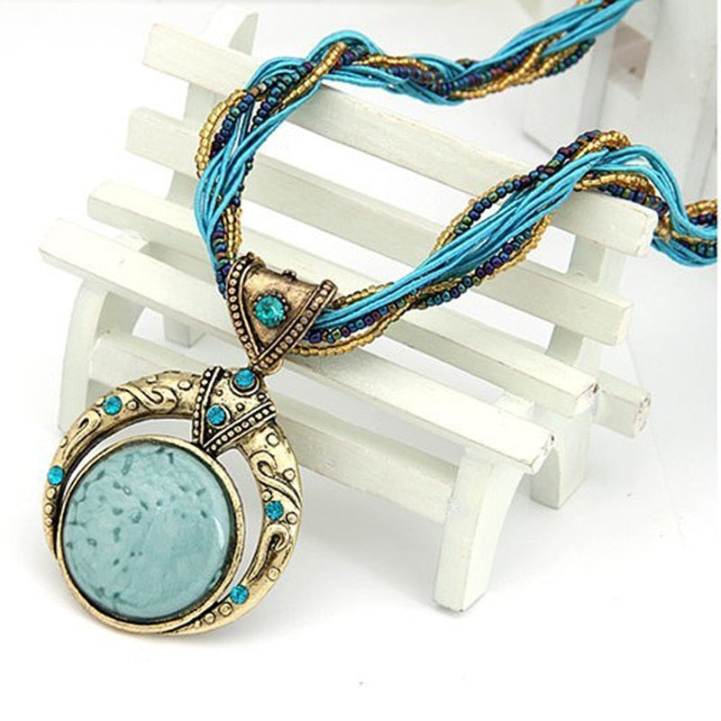 Boho Stone Pendant with Multilayer Beads - Top Boho